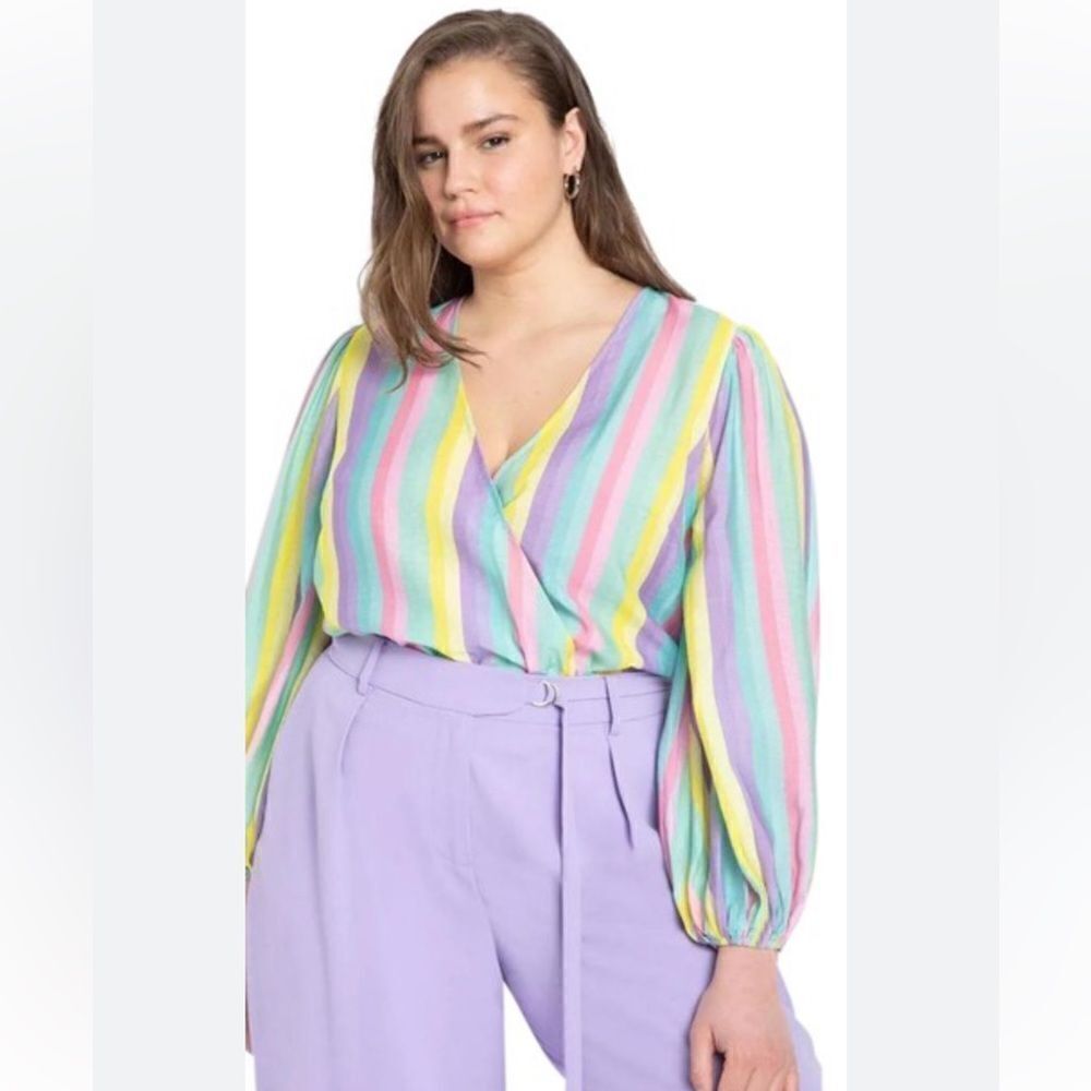 Eloquii Stripe Surplice Bodysuit NWT